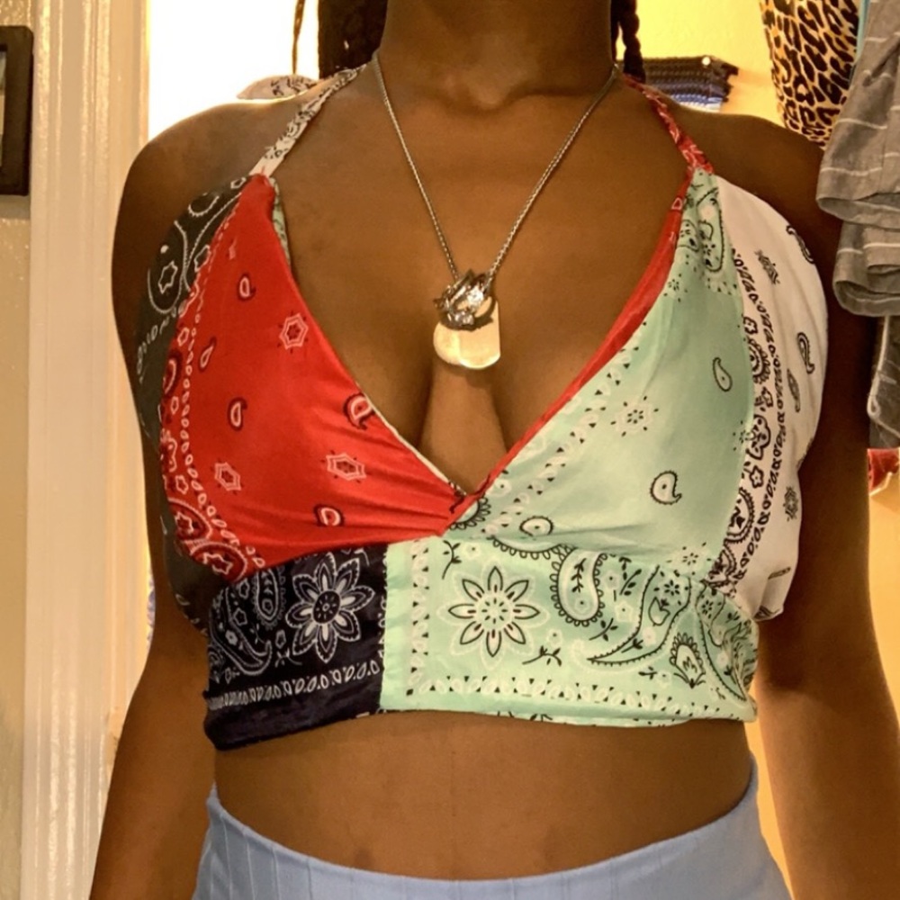 Mixed colored bandanna bralette top